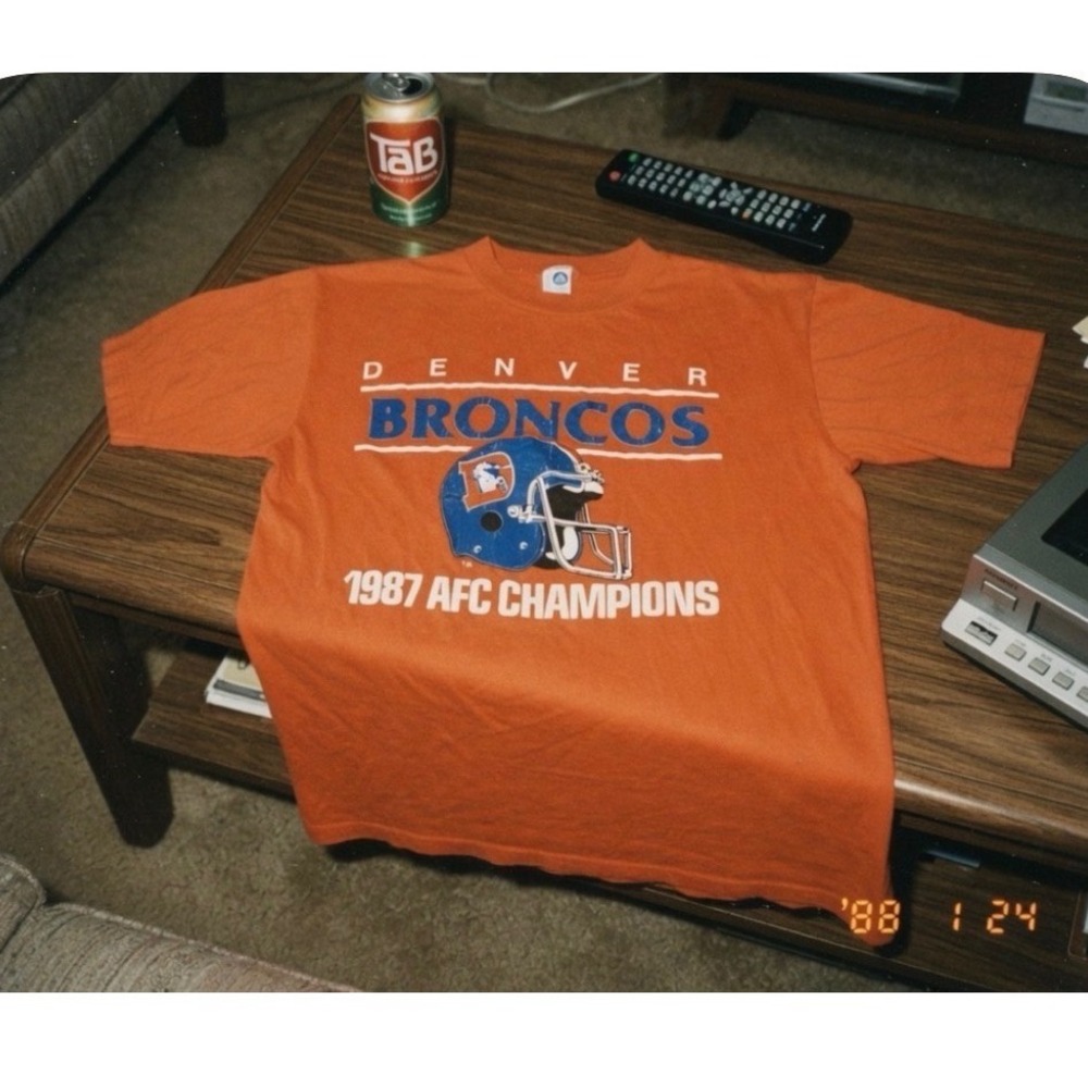 Vintage 1987 Denver Broncos AFC Champions T-Shirt Artex Orange XL Single Stitch